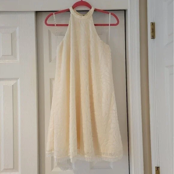 Lilly Pulitzer Ivory Velvet Burnout Quinn Halter Neck Sleeveless Swing Dress  XS - threedaughtersproperties.com